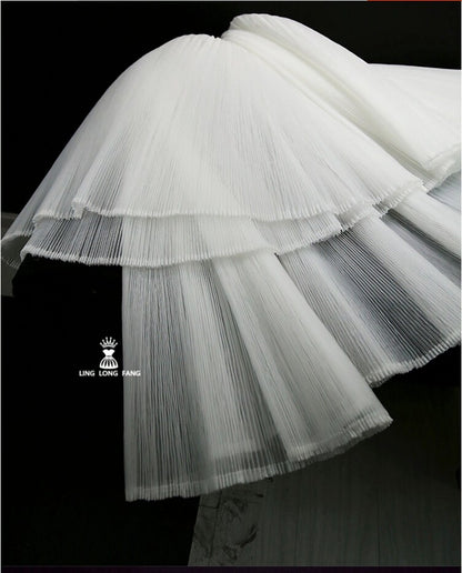 Pleated Organza Tulle Fabric: Stiff Yarn, 63" Wide Designer Material