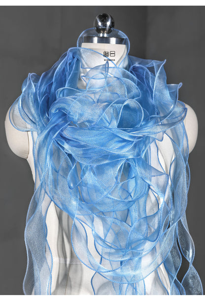 Tissu organza à volants sirène : bordure en dentelle 3D irisée, 5 cm de large