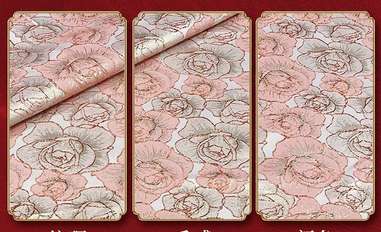 Rose Jacquard Brocade Fabric: 59"W Satin Damask, Antique Cheongsam Sewing