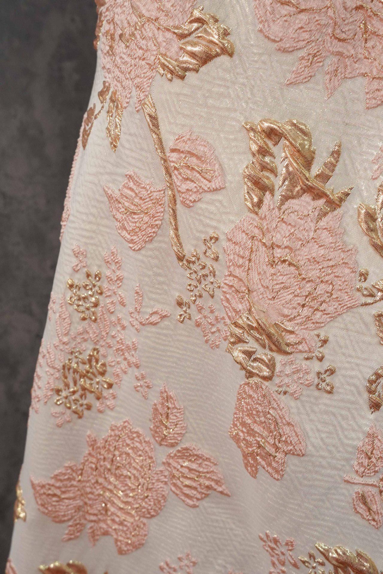 Gold Embossed Palace Jacquard Fabric: Damask Upholstery, Costume, Decor