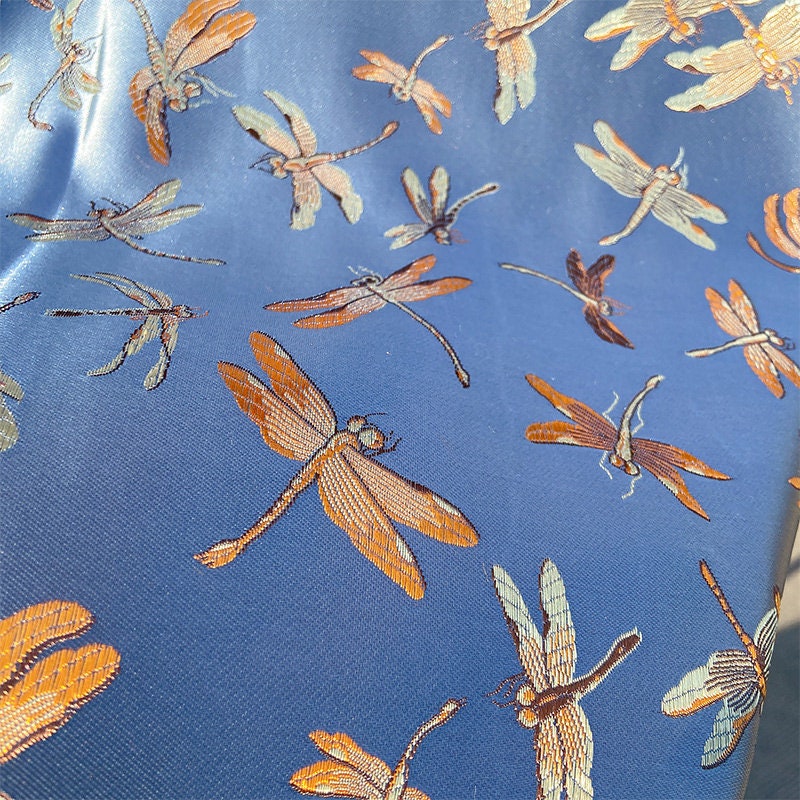 Dragonfly Floral Brocade Jacquard Fabric: Elegant Chinese Style, 29.5"W