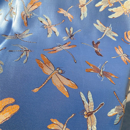 Dragonfly Floral Brocade Jacquard Fabric: Elegant Chinese Style, 29.5"W