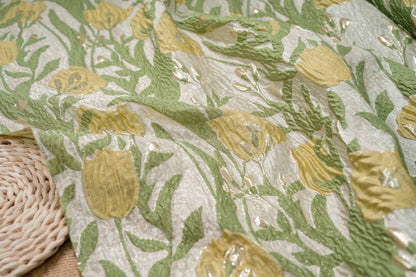 Floral Jacquard Fabric: Gold Thread 3D Texture, 55" Wide