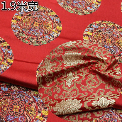 Vintage Chinese Brocade Fabric: 75" Wide Satin Silk Tapestry