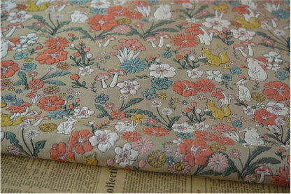 Rabbit & Mushroom Jacquard Fabric: Embossed Upholstery, 57"W
