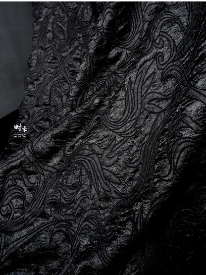 Tissu brocart jacquard queue de phénix noir | Tissu couture gaufré (largeur 150 cm)