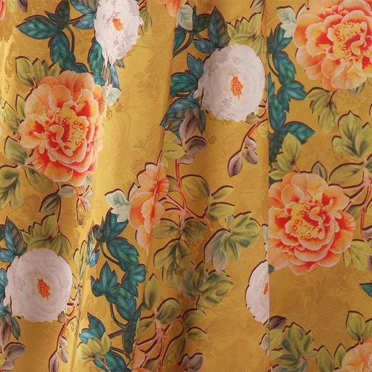 Tissu satin de soie Peony Tea : Rideau imprimé numérique de 150 cm de large
