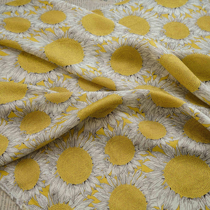 Sunflower Tea Silk Satin Fabric: Digital Print, 55" Wide