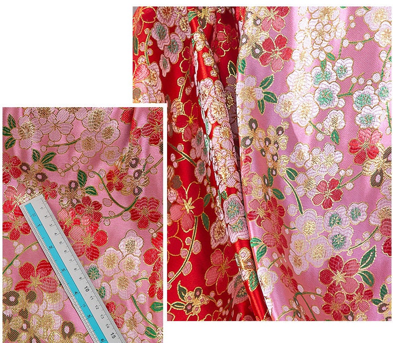 Cherry Blossom Jacquard Brocade Fabric: 59" Wide Kimono Sewing Fabric