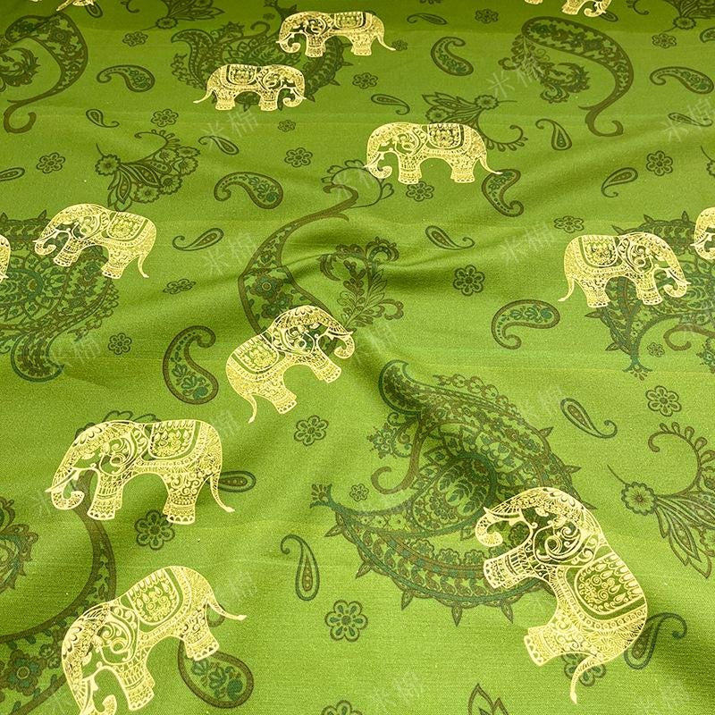 Elephant Print Cotton Fabric: Ethnic Style Sewing Material, 56" Wide
