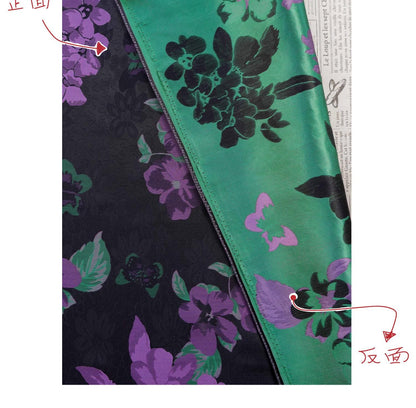 Black Jacquard Qipao Fabric with Purple Floral Pattern ��� Chinese Brocade Upholstery, Quilting, Cheongsam Sewing Fabr"Wide