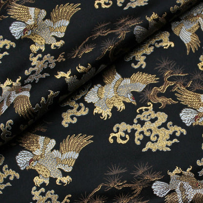 Japanese Silk Brocade Fabric: Ancient Totem Eagle Design, 29.5" Wide