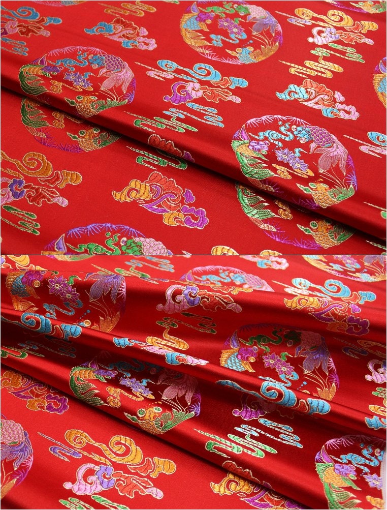Chinese Brocade Fabric: Jacquard Silk Rayon Blend, Mongolian Gown Robe Decoration