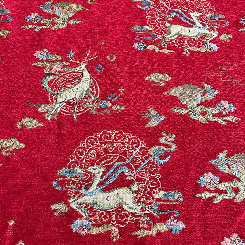 Tissu jacquard chenille à motif cerf : Brocart élégant pour ameublement, costumes et décoration