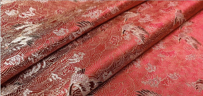 Crane Pattern Jacquard Brocade Fabric: Silk Rayon Blend