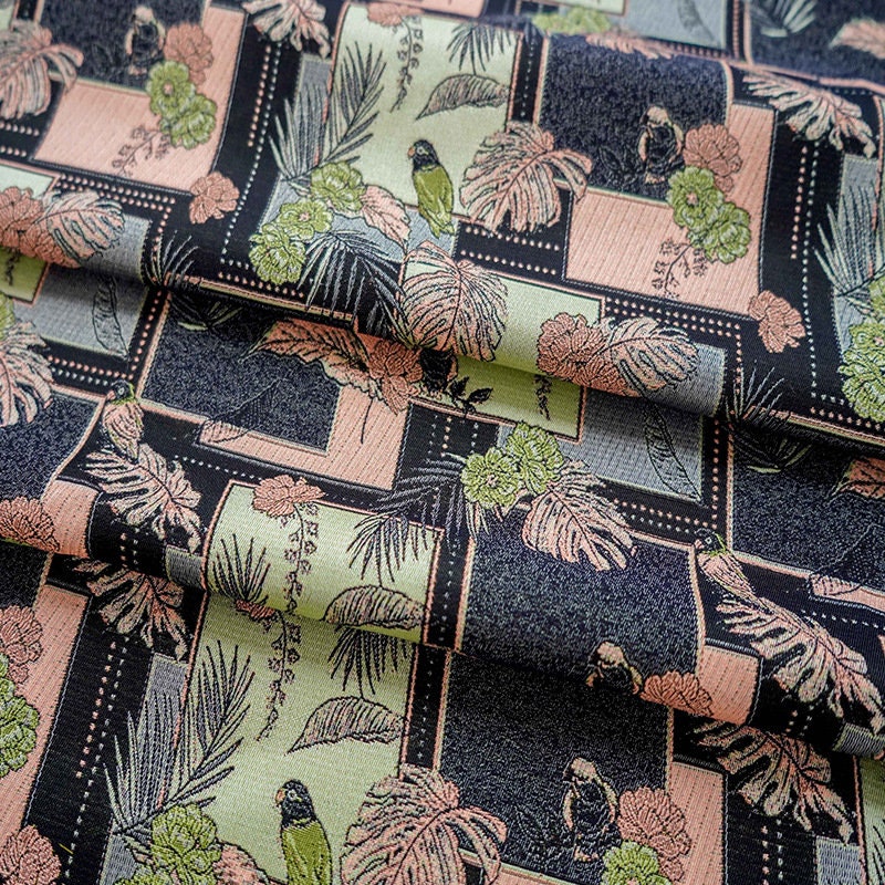 Bird Pattern Jacquard Woven Fabric: Reversible Embossed Polyester, 63" Wide
