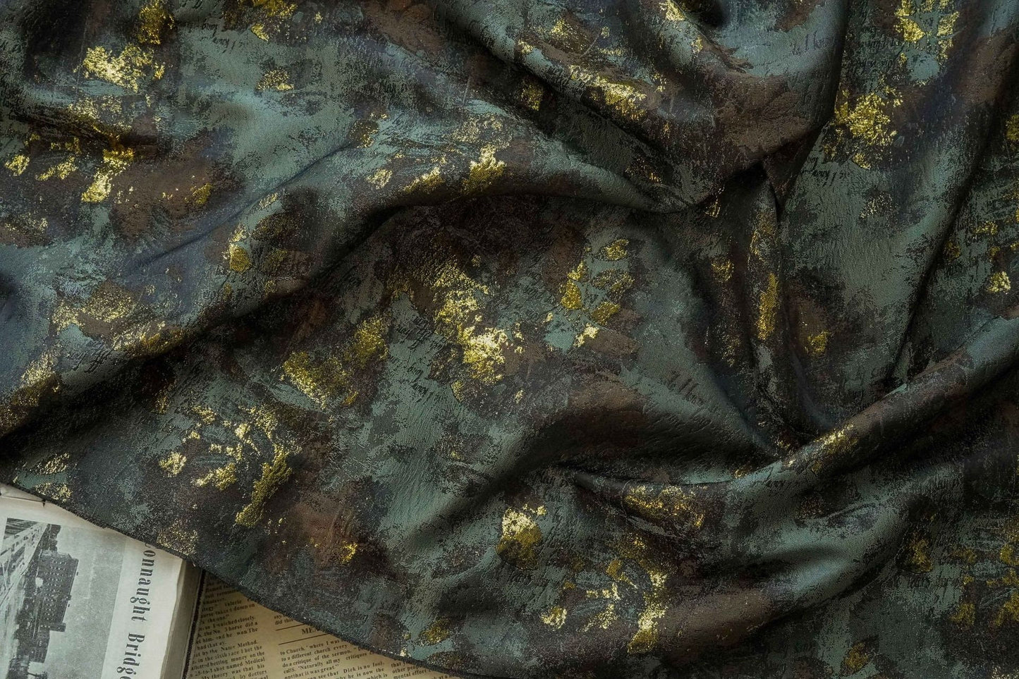 Galaxy Jacquard Fabric: Dark Blue Oil Painting Style, 62" Wide