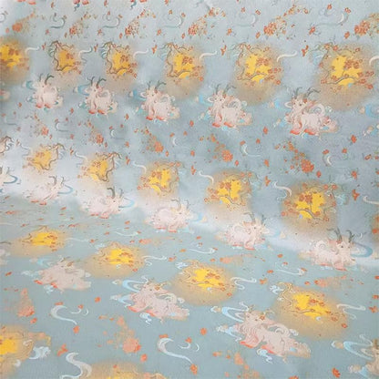 Color���Woven Jacquard Brocade Fabric with Gold Thread ��� Auspicious White & Multicolor" Wide