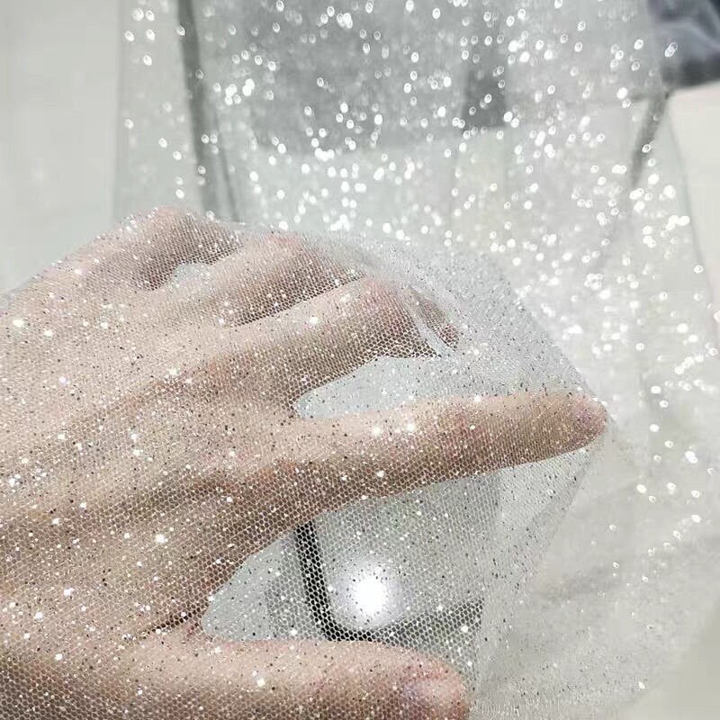 Glitter Voile Fabric: Silver-Sprayed Mesh, Romantic Wedding Veil, 59"W
