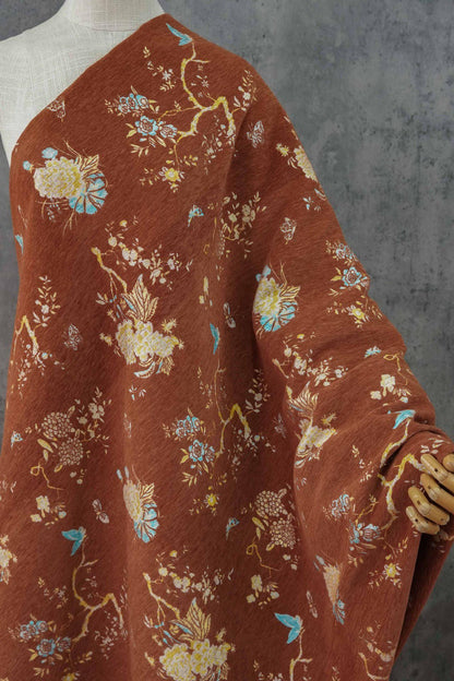 Retro Floral Chenille Jacquard Upholstery Fabric - Gold Thread, 59" Wide