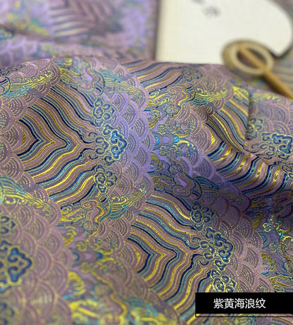 Lilac Ocean Waves Brocade Fabric: 29.5" Wide Rayon Silk Jacquard
