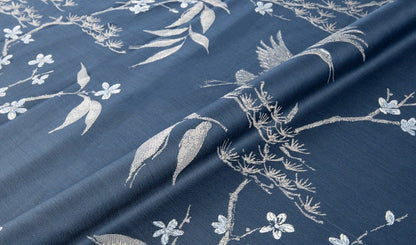 Oriental Crane Brocade Jacquard Fabric: 57"W Damask Polyester