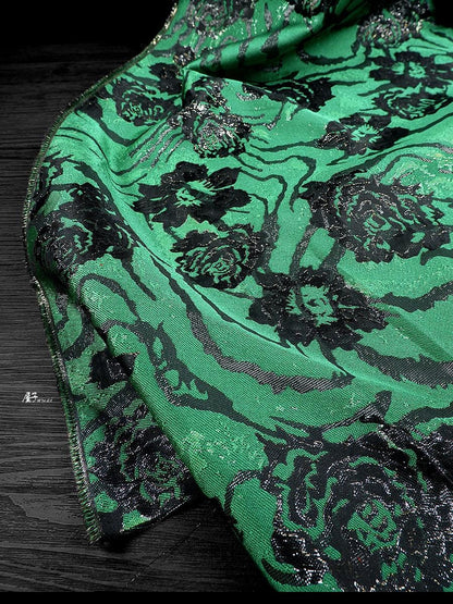 Tissu jacquard vert gaufré : polyester de luxe pour l’ameublement, les rideaux et la couture