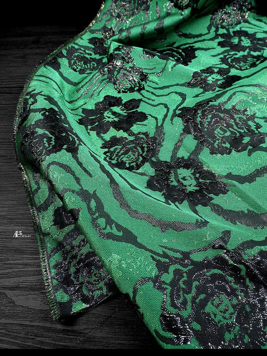 Green Embossed Jacquard Fabric: Luxury Polyester Upholstery, Drapery & Sewing