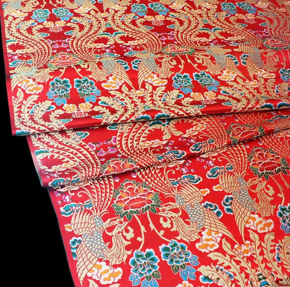 Gold Phoenix Brocade Fabric: Chinese Wedding Cheongsam Silk (58"W)