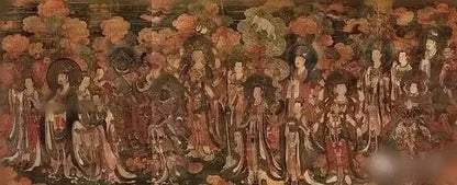 Dunhuang Lotus Linen Fabric: Auspicious Clouds Retro Print, 55"W