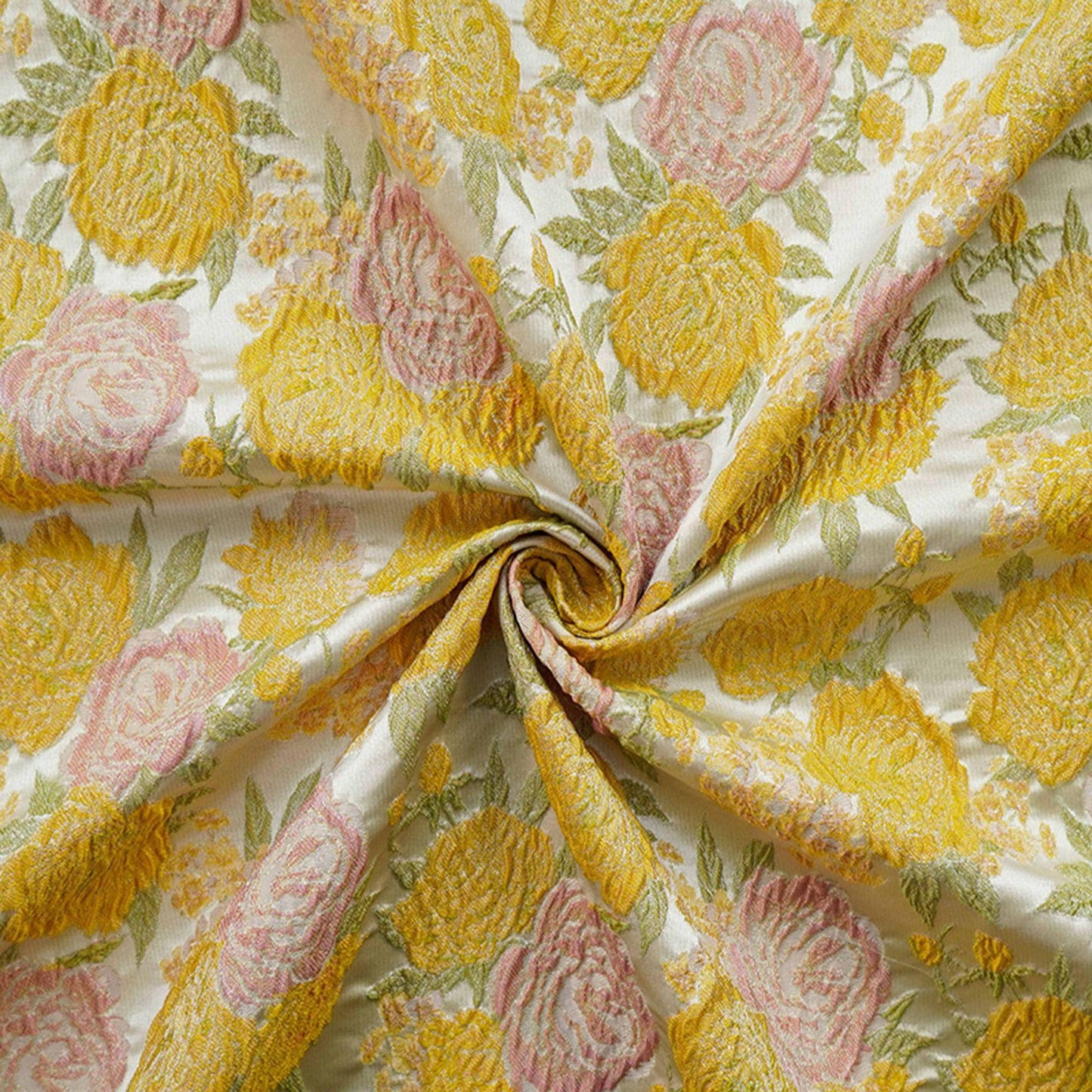 Tissu jacquard à roses en relief « Revêtement floral style campagne française » Large