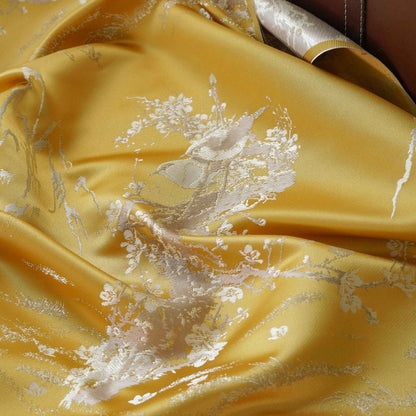 Mountain Flowers Birds Brocade Fabric: 58"W Rayon Sewing Material