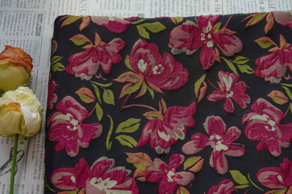 Embossed Floral Jacquard Fabric ��� Black & Pi" Wide