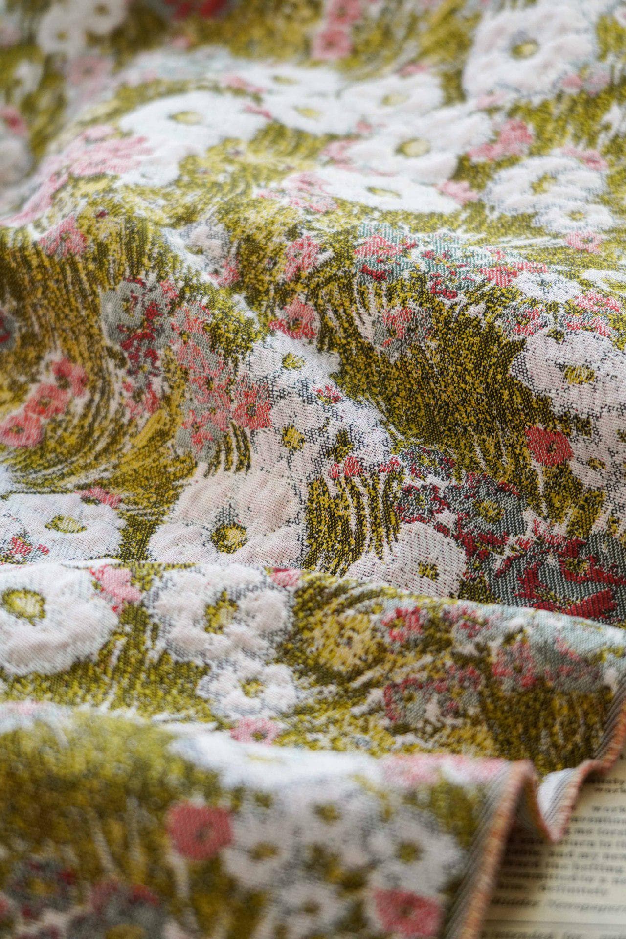 Reversible Floral Jacquard Fabric: 3D Embossed Green Woven Upholstery, 59" Wide