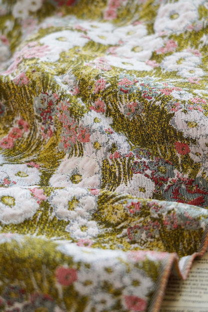 Reversible Floral Jacquard Fabric: 3D Embossed Green Woven Upholstery, 59" Wide