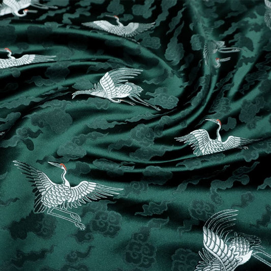 Crane Brocade Fabric: Colorful Silk Rayon Blend, Cheongsam Qipao Material