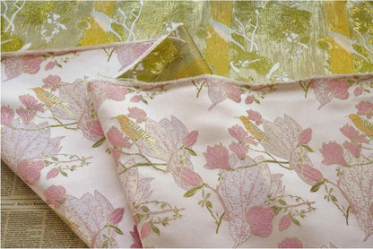 Pink & Gold Bird Brocade Fabric: 59"W Silk Rayon Blend