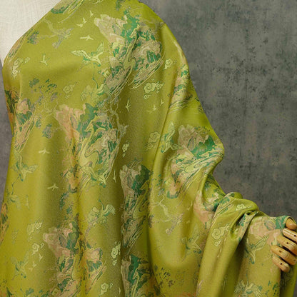 Embossed Jacquard Fabric: 3D Yellow Green Retro Upholstery, Dress, Curtain Material