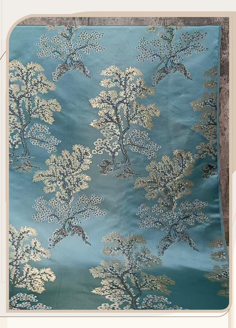Zamioculcas Jacquard Brocade Fabric ��� Money Tree Pattern Upholstery & Clothing Material, sell by the met"Wide