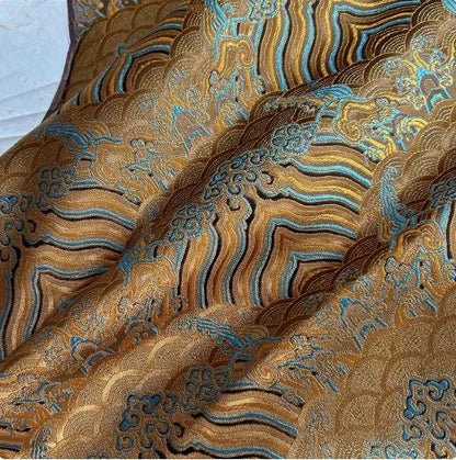 Tissu brocart Vagues Océanes : Jacquard de soie et rayonne (largeur 29,5")