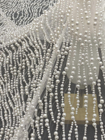 Luxury Wedding & Evening Dress Fabric ��� 4/6/8mm Pearl Beads, Sequin Embroidery, Bridal Gown Material, Couture Fabric for Sewi"Wide