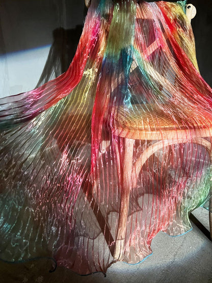 Rainbow Waves Accordion Pleated Organza Fabric - 55"W