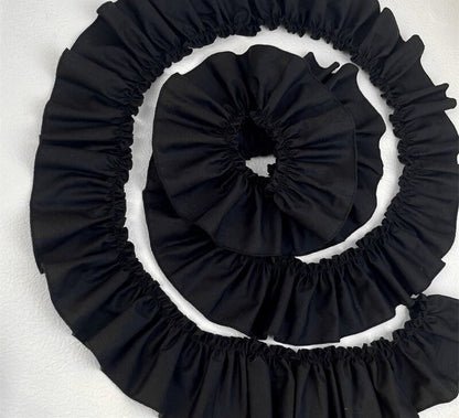 Black Cotton Ruffle Fabric Trim: DIY Doll Clothing, Decor - 3" Width