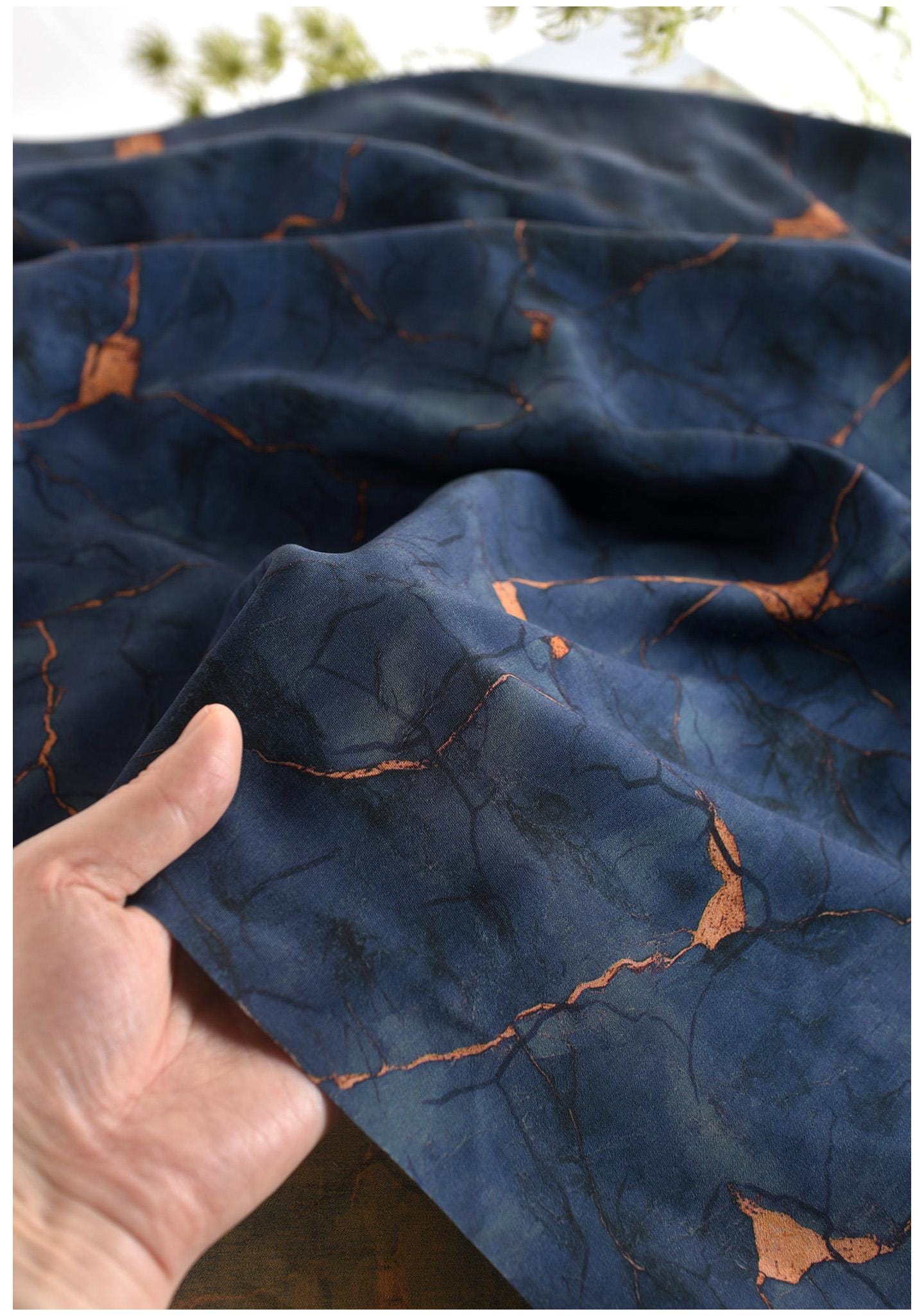 Deep Blue Shattered Clouds Cotton Sateen Fabric: 55" Wide, Drapery, Upholstery