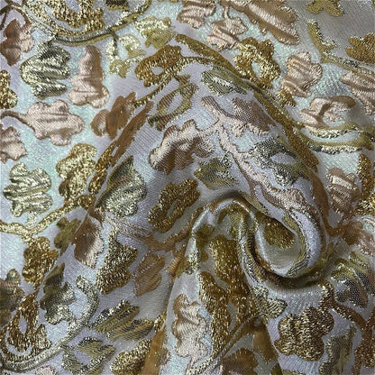 Gold Embossed Jacquard Fabric: 3D Designer Sewing Material, 55" Wide