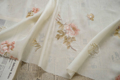 Embossed Flower Embroidery Organza Fabric: 59"W Silk Dress Material