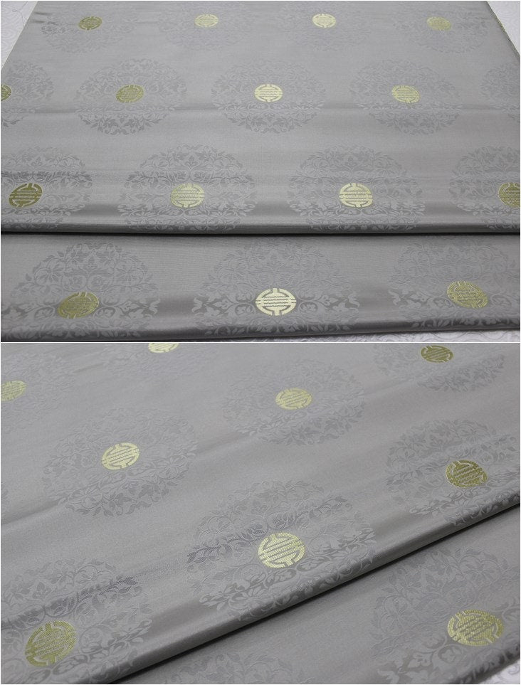 Chinese Fu Brocade Fabric: Floral Jacquard Satin, 29.5"W