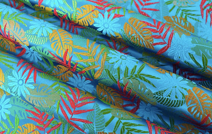 Tissu brocart jacquard à motif floral : motif de feuilles chinoises, largeur 75 cm