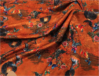 Ancient Roses Tea Silk Satin Fabric: Digital Print, 59" Wide