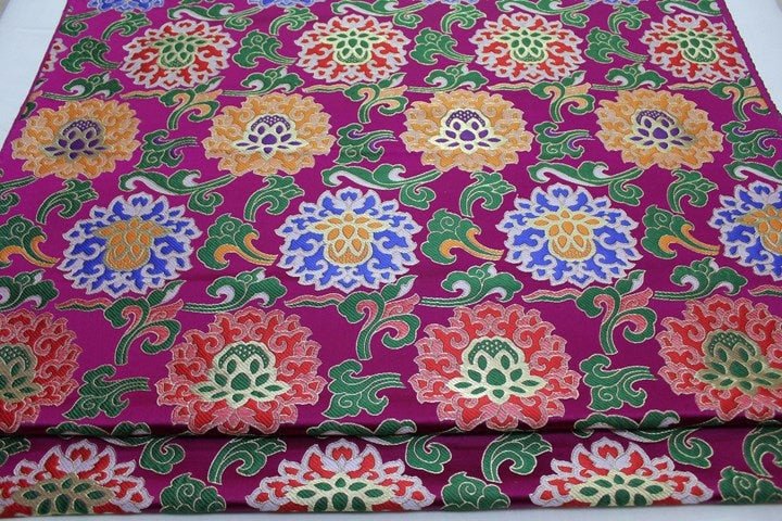Lotus Thangka Brocade Fabric: Tibetan Robes, Buddhist Temples (29.5"W) - Poppylollipop